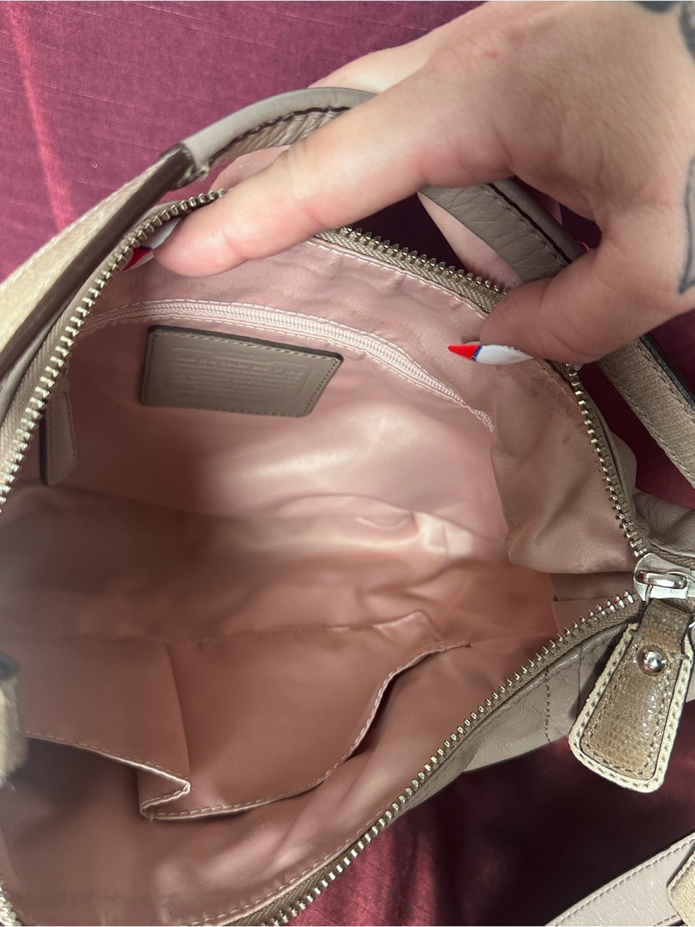 Coach Kristin Leather Hobo Bag Taupe Fawn Beige Silver Hardware ๐โจ - Picture 12 of 16